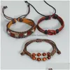 Charme pulseiras corda couro artesanal trançado mtilayer madeira frisado conjunto ajustável pulseira decoração jóias entrega gota dhxd8