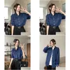 Mulheres Blusas Camisas Azul Denim Camisa Primavera Outono Mangas Compridas Turn Down Collar Blusa Solta Único Breasted Casual Cardigan Mulheres Otfvj