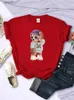 T-shirt das mulheres elegante teddy bear menina bonito impresso t-shirts mulheres casual respirável curto sles verão macio confortável camiseta hip hop tees 240311