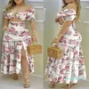 Trajes de mujer Retro 2 uds faldas conjuntos Floral Tops cortos estampados primavera otoño moda Top volantes dobladillo fruncido hendidura Maxi falda conjunto