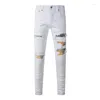 Jeans pour hommes High Street Mode Hommes Blanc Patch Stretch Skinny Ripped Designer Grande Taille Pantalon Streetwear