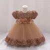 Enfant en bas âge filles 1er anniversaire vêtements arc mignon bébé robe de baptême enfants fête de mariage élégant princesse robes Costume de noël 240226