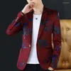 Abiti da uomo Giacca casual Stampa floreale Giacca slim fit Uomo Abbigliamento uomo elegante Cappotto taglie forti Moda maschile Masculino