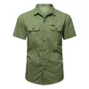 Camisas casuais masculinas 2024 verão verde carga militar para homens manga curta blusa combate tático camisa multi-bolso roupa oversize