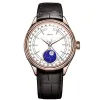 Cellini Aerolite Moon Phase 50535 Automatik-Herrenuhr, 39 mm, Roségoldgehäuse, weißes Zifferblatt, Lederarmband, neue Uhren, TWRX Timezonewatch274P