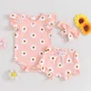 Conjuntos de roupas Focusnorm 3 pcs infantil bebê meninas roupas 0-18m babados manga girassóis impressão macacão shorts headband