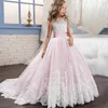 Vestido de niña de flores con lazo hinchado de encaje romántico para bodas vestido de bola de tul fiesta comunión vestidos para niños 240320