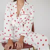 2024 Lente Pyjama Dames 100% Katoen Gedrukt Pyjama Losse Broek Valentijnsdag Liefde Tweedelige Set Dames Meubelset 240311