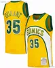 Vintage Mesh Basketball Jerseys Kevin 35 Durant Ray 34 Allen Shawn 40 Kemp Gary 20 Payton Detlef 11 Schrempf Team Green White Yellow Custom Stitched Embrodery