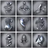 Silver Metal Figure Staty Wall Art Canvas Målning Romantisk älskare Skulptur Poster Bild för vardagsrum Heminredning Skriv ut nr F275F