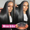 Wear Go Glueless Wig 30 34 дюймов Bone Straight 13x6 HD Кружевной фронтальный парик Человеческие волосы предварительно выщипанные 6x4 Прозрачный HD парик фронта шнурка 240228