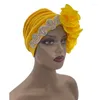 Vêtements ethniques Femmes Wrap Head Bonnets Musulman Foulard Bonnet Africain Headtie Strass Turban Chapeau avec volants en satin latéral 2024