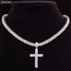 Дизайнерские ожерелья, золотая цепочка с кубинскими звеньями, ожерелье с крестом и теннисной цепочкой из циркона 4 мм Iced Out Bling211a