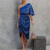 Jedno ramię wieczór Dres Summer Bodycon Bodyevelaless Wrinkle Długość imprezowej sukienka Seksowna bandaż elegancka sukienka midi vestido 240220