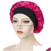 Bonnet / Crâne Caps Large Bande Satin Chapeau De Nuit Bonnet Pour Femmes Dame Solide Couleur Élastique Sommeil Caps Soins Des Cheveux Décor Accessoires De Mode D Dhkr1