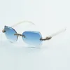 Nouveau produit à la mode lunettes de soleil bouquet bleu diamant et coupe 8300817 avec corne de buffle blanche naturelle taille 60-18-140 mm