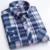 Plus Size S-8XL Mens Plaid Shirt Long Sleeve 100% Cotton Casual Slim Buttons Business Social Dress Shirts Blouse Men Clothing 240306