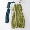 Casual Dresses Loose Cut Cute Pleated Dress A-Line Double-Layered V Neck Summer med korta ärmar Retrostil för kvinnor