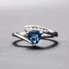 Cluster Rings Huitan Unique Blue Cubic Zirconia Series For Women Engagement Wedding Bands Fashion Jewelry Fancy Anniversary Gift 2024