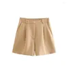 Women's Shorts Summer Women Suit High Waisted Side Pockets Folds Front Female 2024 Elegant Fashion Short Pants Thin