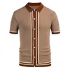 Männer Casual Shirts Sommer Luxus Gestrickte Patchwork Polo Kurzarm Button-down Für Männer Vintage Business Slim Polos Strickwaren