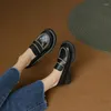 Dress Shoes 2024 Spring Women Loafers Split Leather For Round Toe Chunky Heel Chain Platform Solid Black Pumps
