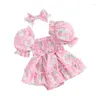 Clothing Sets Baby Girl Easter Outfit Infant Romper Dress Summer Bodysuits Floral Print Short Sleeve Jumpsuit With Headband