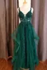 Emerald Green Straps Long Prom Dress High Low Low Evening Party Gown Pleated Multi Layers Pageant Gowns Custom Made Made