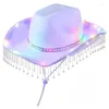 베레트 카우보이 모자 끈 가벼운 모자 디스코 하우스 칵테일 파티를위한 라이트 모자
