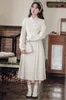 Casual Dresses Apricot Sweet Vintage Dress Chinese Style Lace Stand Neck Cute Elegant For Women Spring Long Sleeved Vestidos