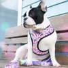 French Bulldog Harness Leash Printed Frenchie Reversible Harness Puppy Small Dogs Mesh Vest Leash Set for Pug Walking Training LJ2282D