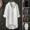 Blusas femininas de cor sólida blusa feminina camisa leve elegante primavera verão coleção casual lapela manga longa para um