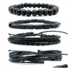 Pulseras de encanto hechas a mano trenzadas Mtilayer cuerda cuero con cuentas de madera 4 unids conjunto joyería de fiesta ajustable para hombres entrega de gota DH0F2