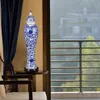 Vaso de cerâmica vintage azul e branco para casa, vaso de cerâmica com tampa, arte, artesanato, decoração criativa, fina, flor floral, vasos237y