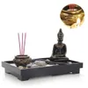 AUGKUN Estatua de Buda Zen Jardín Arena Meditación Tranquilo Relajación Decoración Conjunto Espiritual Buda Quemador de Incienso Feng Shui Decoración Y200228e