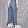 Ripped jeans new style European and American trend washed ripped high waist straight trousers