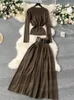 Рабочие платья SINGREINY, зимние элегантные вязаные комплекты из двух предметов, женский тонкий пуловер с длинными рукавами, юбка с эластичным поясом, осенний повседневный теплый костюм