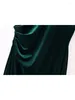 Robes décontractées Femmes O-Cou Haute Taille Plissée Dames Élégant Sans Manches Automne Vert Velours Longue Robe Fendue