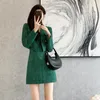 Work Dresses Insozkdg Fall Retro Tweed Suit Women Green Dress Elegant Double Breasted Jacket Slim Fit Sling Plaid 2024