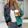 Jaquetas femininas jaqueta casual zip up floral impressão casaco gola curta esportes outwear confortável roupas versátil esporte camisola