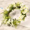 Couronne de fleurs décoratives artificielles, marguerites de printemps, pour mur de porte d'entrée, décorations de maison pour fête de mariage, décors de feuilles vertes