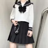 Japanese School Girl Uniform JK Black Sailor Basic Cartoon Navy Sets Costume Women 240323