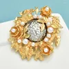 Brooches Wuli&baby Retro Rose-flower Round For Women Unisex Pearl Metal Beauty Party Office Brooch Pins Gifts