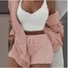 Pluizig driedelig setje Lounge sexy 3-delig setje dames trui gebreide set tanktop en broek casual homewear outfits thuis pak 240229