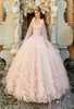 Mooie Princesa 3D Bloemen Parel Afneembare Cape Watteau Blush Roze Mexicano Sweet 16 Quinceanera Jurk Baljurk 2021 Lente Nieuw 5074094