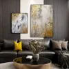 Soggiorno Pittura a olio dorata Immagine di stampa murale astratta Immagine di arte della parete dell'albero dorato per la decorazione domestica del soggiorno204x