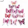 KEYTHEMELIFE 12st Pack Double Layer Butterfly Wall Stickers 3D fjärilar Färgglad sovrumsdekor för heminredning B51298M