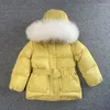 Manteau d'hiver en duvet pour filles, coupe longue, vêtements d'extérieur de princesse, col en fourrure naturelle, pour enfants de 2 à 8 ans