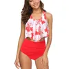 Women's Swimwear Set Size Sexy Printed Two Women Piece Beach Halter Plus Backless Thong Biquinis Hawaii High Waist Bandage