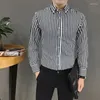 Camisa de vestido masculina camisa e blusa vermelho negócios masculino topo listrado roupas manga longa moda 2024 marca com mangas vintage original